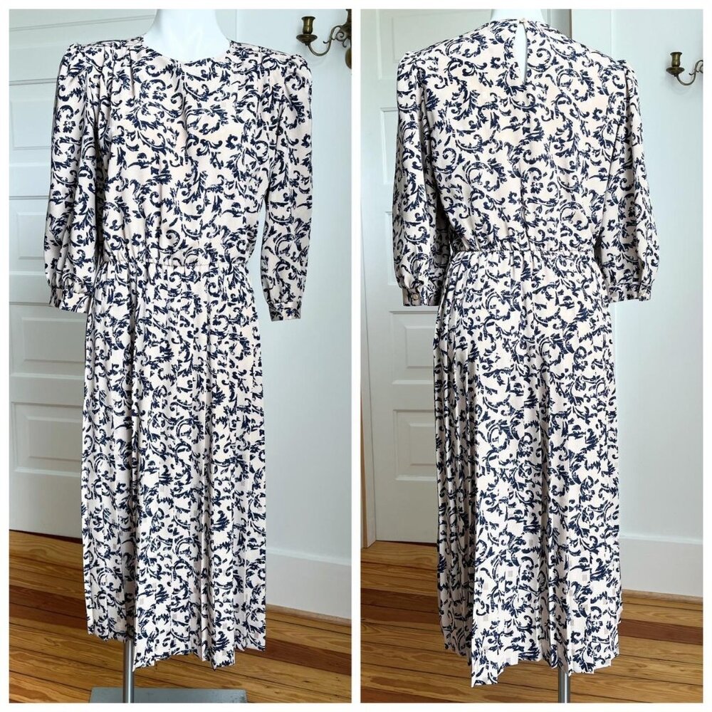 SOLD 80s tan & navy dress